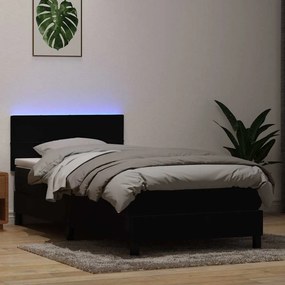 vidaXL Κρεβάτι Boxspring με Στρώμα &amp; LED Μαύρο 90x210 εκ. Βελούδινο