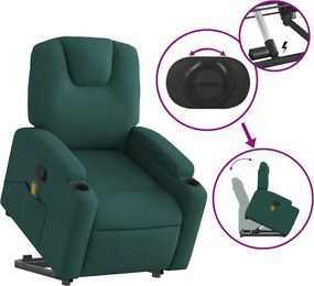vidaXL Πολυθρόνα Μασάζ Ανακλινόμενη με Ανύψωση Σκούρο Πράσινη Υφασμ.