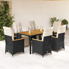 vidaXL Σετ Επίπλων Bistro Κήπου 7 τεμ Μαύρο Συνθετ. Ρατάν με Μαξιλάρια