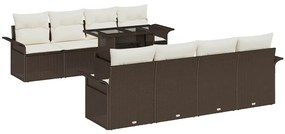 vidaXL Σετ Καναπέ Κήπου με μαξιλάρι 9 pcs Καφέ Πολυ ράταν