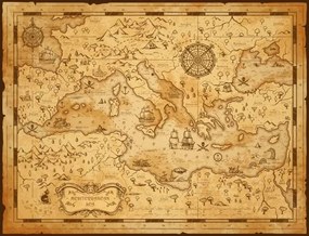 Χάρτης Old vintage map of Mediterranean sea, pirate sail, seamartini