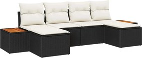 vidaXL Σετ Καναπέ Κήπου με μαξιλάρι 6 pcs Μαύρο και Κρέμα Πολυ Ρατάν