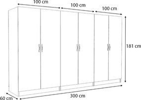 Ντουλάπα ρούχων Victoria Megapap εξάφυλλη χρώμα λευκό 300x60x181εκ.