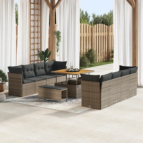 vidaXL Σετ καναπέ κήπου 11 τεμαχίων με μαξιλάρια Γκρι Πολυ Ρατάν Ακακία
