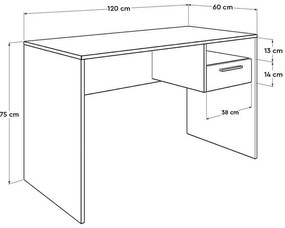 Γραφείο Concept Megapap σε χρώμα λευκό 120x60x75εκ.