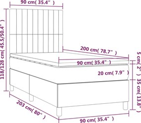 vidaXL Κρεβάτι Boxspring με Στρώμα Μαύρο 90x200 εκ. Βελούδινο
