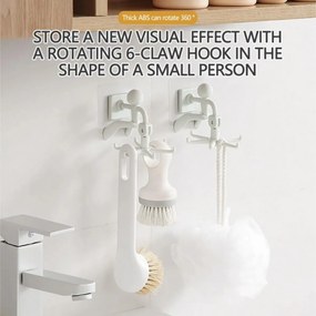 Αυτοκόλλητη Περιστρεφόμενη Κρεμάστρα 360° με 6 Γάντζους - Άσπρο