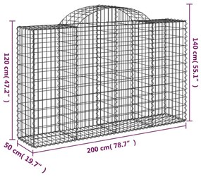 Συρματοκιβώτια Τοξωτά 50 τεμ. 200x50x120/140 εκ. Γαλβαν. Ατσάλι - Ασήμι