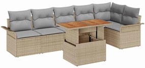 vidaXL Σετ Καναπέ Κήπου με αποθήκευση 7 pcs Μπεζ Πολυ ράταν