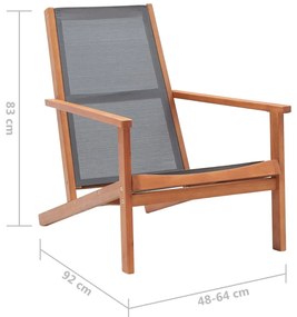 vidaXL Πολυθρόνα Κήπου Γκρι από Μασίφ Ξύλο Ευκαλύπτου / Textilene