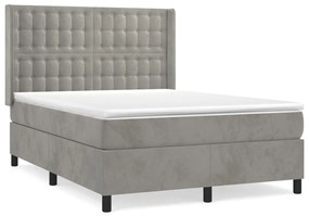 Κρεβάτι Boxspring με Στρώμα Ανοιχτό Γκρι 140x190 εκ. Βελούδινο - Γκρι