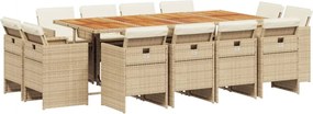 vidaXL Σετ Τραπεζαρίας Κήπου 13 τεμ. Μπεζ Συνθ. Ρατάν με Μαξιλάρια