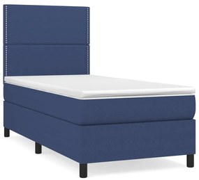 Κρεβάτι Boxspring με Στρώμα Μπλε 100 x 200 εκ. Υφασμάτινο - Μπλε