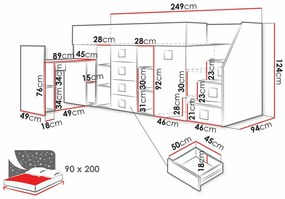 Υπερυψωμένο κρεβάτι Hartford 366, Μονόκλινο, Άσπρο, 90x200, Πλαστικοποιημένη μοριοσανίδα, Τάβλες για Κρεβάτι, 94x249x124cm, 216 kg | Epipla1.gr