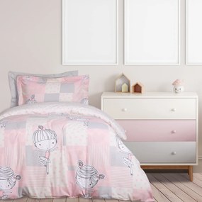 Σετ Παπλωματοθήκη 2 Όψεων Polycotton Μονή 160x240εκ. Kid Line 4872 Γκρι-Κρεμ-Ροζ Das Kids