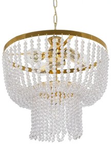 203-0028 GloboStar® CRYSTAL 203-0028 Κλασικό Κρεμαστό Φωτιστικό Κρύσταλλα Τρίφωτο 3 x E27 IP20 Χρυσό Μέταλλο με Διάφανο Κρύσταλλο - Μ41 x Π41 x Υ40cm