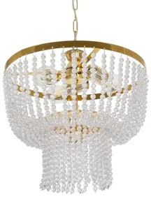 203-0028 GloboStar® CRYSTAL 203-0028 Κλασικό Κρεμαστό Φωτιστικό Κρύσταλλα Τρίφωτο 3 x E27 IP20 Χρυσό Μέταλλο με Διάφανο Κρύσταλλο - Μ41 x Π41 x Υ40cm