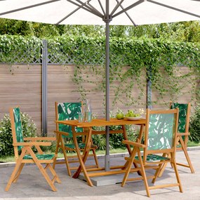 Καρέκλες Κήπου Ανακλινόμενες 4 Τεμ. Πράσινο Ύφασμα/Μασίφ Ξύλο