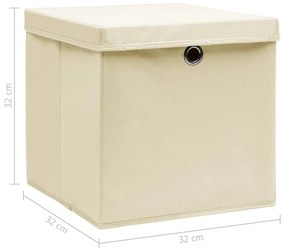 Κουτιά Αποθήκευσης με Καπάκια 4 τεμ Κρεμ 32x32x32εκ Υφασμάτινα - Κρεμ