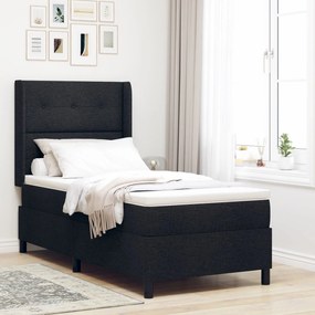 κρεβάτι Box Spring με στρώμα & LED μαύρο 90x200 εκ. υφάσματος