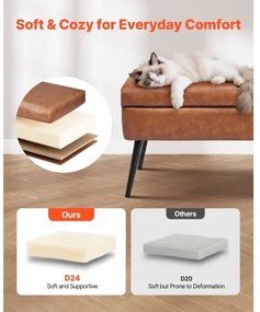VEVOR PU Leather Storage Ottoman Bench Bench with Storage and Metal Legs Brown