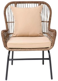 MAX Πολυθρ.Μεταλ.Μαύρη/Wicker SALSA Φυσικό, Μαξ.Eκρού 64x69x89cm (Σετ 2 ΤΕΜ)