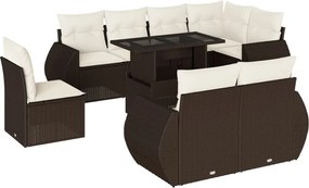 vidaXL Σαλόνι Κήπου Σετ 9 τεμ. Καφέ από Συνθ. Ρατάν με Μαξιλάρια