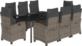 vidaXL Σετ Τραπεζαρίας Κήπου 9 τεμ. Γκρι Συνθ. Ρατάν με Μαξιλάρια