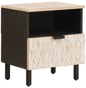 vidaXL Κομοδίνο με συρτάρι Λευκό 40 x 33 x 46 εκ. Στερεό ξύλο μάνγκο