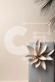 Intra Συλλεκτικό Ξύλινο Παζλ Plywood 4mm - Λευκό κουτί δώρου με λουλούδι Origami και φοίνικα Σε Ξύλινο Κουτί - Διαστάσεις Puzzle: 10x10 cm – 25 κομμάτια