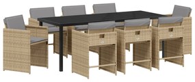 vidaXL Σετ τραπεζαρίας κήπου 9 τεμαχίων  με μαξιλάρια μπεζ πολυ ράταν