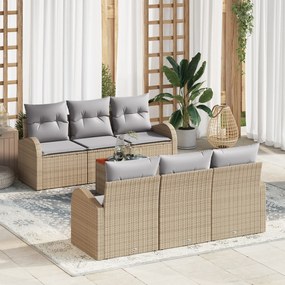 vidaXL Σετ Σαφών 7 Τεμαχίων με Μαξιλάρια Μπεζ Πολυ Ρατάν