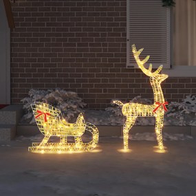 vidaXL Έλκηθρο με Ελάφια LOVIISA 2 τμχ. 200 LED Θερμό λευκό