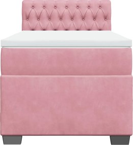 vidaXL Κρεβάτι Boxspring με Στρώμα Ροζ 90x200 εκ. Βελούδινο