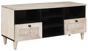 vidaXL Ντουλάπι TV με συρτάρι Λευκό 100 x 33 x 46 εκ Μασίφ ξύλο μάνγκο