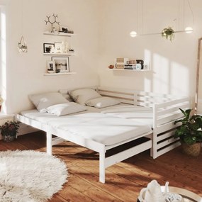 Καναπές Κρεβάτι Λευκός 2 x (90 x 200) εκ. από Μασίφ Ξύλο Πεύκου
