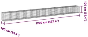 Συρματοκιβώτιο με Κάλυμμα 1200x100x100 εκ Γαλβανισμένο Χάλυβα - Ασήμι