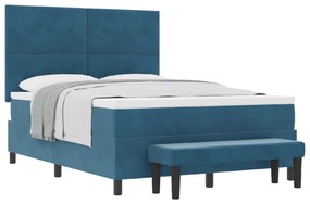 vidaXL Κρεβάτι με Στρώμα & Πάγκο Σκούρο Μπλε 140x200 εκ. Βελούδο