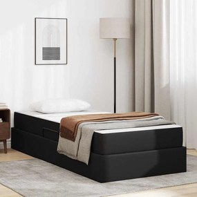 vidaXL Κρεβάτι με αποθηκευτικό χώρο και στρώμα 2 pcs Μαύρο Δέρμα