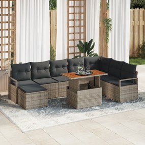 vidaXL 9 τεμαχίων καναπέ κήπου με γκρι πολυ rattan και μαξιλάρια