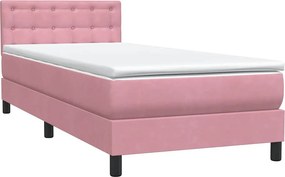vidaXL Κρεβάτι Boxspring με Στρώμα &amp; LED ροζ 90x210 εκ. Βελούδινο
