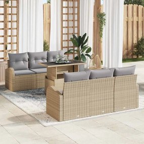 vidaXL Σετ Καναπέ Κήπου 7 pcs Μπεζ 100 x 55 x 73 εκ Πολυ ράταν