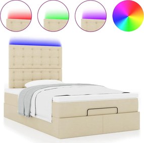 vidaXL Οθωμανικό κρεβάτι με στρώμα &amp; LEDs Cream 120x200cm ύφασμα
