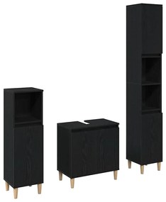 vidaXL Σετ Επίπλων Μπάνιου με αποθήκευση 3 pcs Μαύρο 30 x 30 x 180 cm