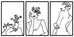 Διακοσμητικό Τοίχου Flower Face Woman (Σετ 3Τμχ) 279ENZ1869 30x45cm Black Wallity Μέταλλο