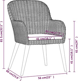 vidaXL Σετ Τραπεζαρίας Κήπου 3 Τεμαχίων Καφέ με Μαξιλάρια
