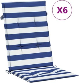 vidaXL Μαξιλάρια Καρέκλας με Ψηλή Πλάτη 6 τεμ. Μπλε/Λευκά Ριγέ Ύφασμα