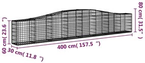 Συρματοκιβώτια Τοξωτά 6 τεμ. 400x30x60/80 εκ. Γαλβαν. Ατσάλι - Ασήμι