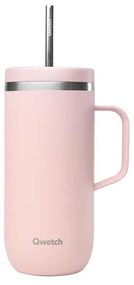 Qwetch Ποτήρι Θερμός Pastel Ροζ Mε Xερούλι - 600ml