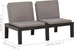 vidaXL Πάγκος Κήπου Γκρι Πλαστικός με Μαξιλάρι